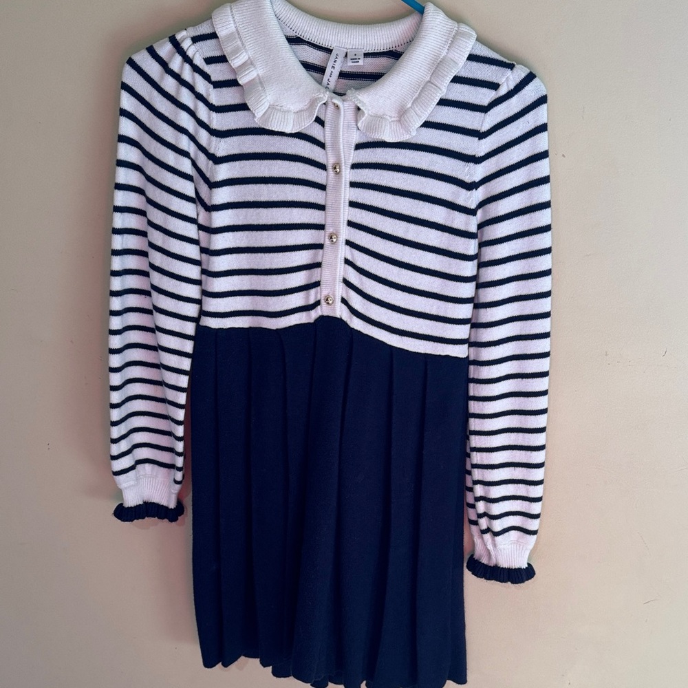 Janie and Jack Striped Navy Blue and White Collared Dress